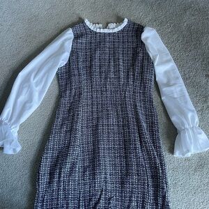 SHEIN Black and White Tweed Fabric with Ruffle Trim